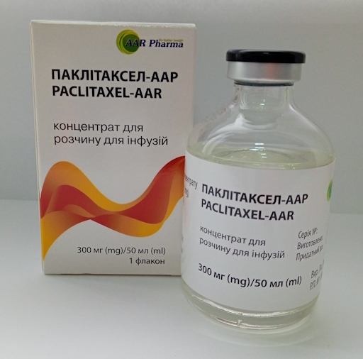 ПАКЛІТАКСЕЛ-ААР, концентрат для розчину для інфузій, 6 мг/мл по 50 мл (300 мг) у флаконах; 1 флакон у картонній коробці